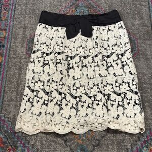 Anthropologie Black and White Lace Pencil Skirt with Tie Front